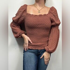 Blush smock long sleeve blouse